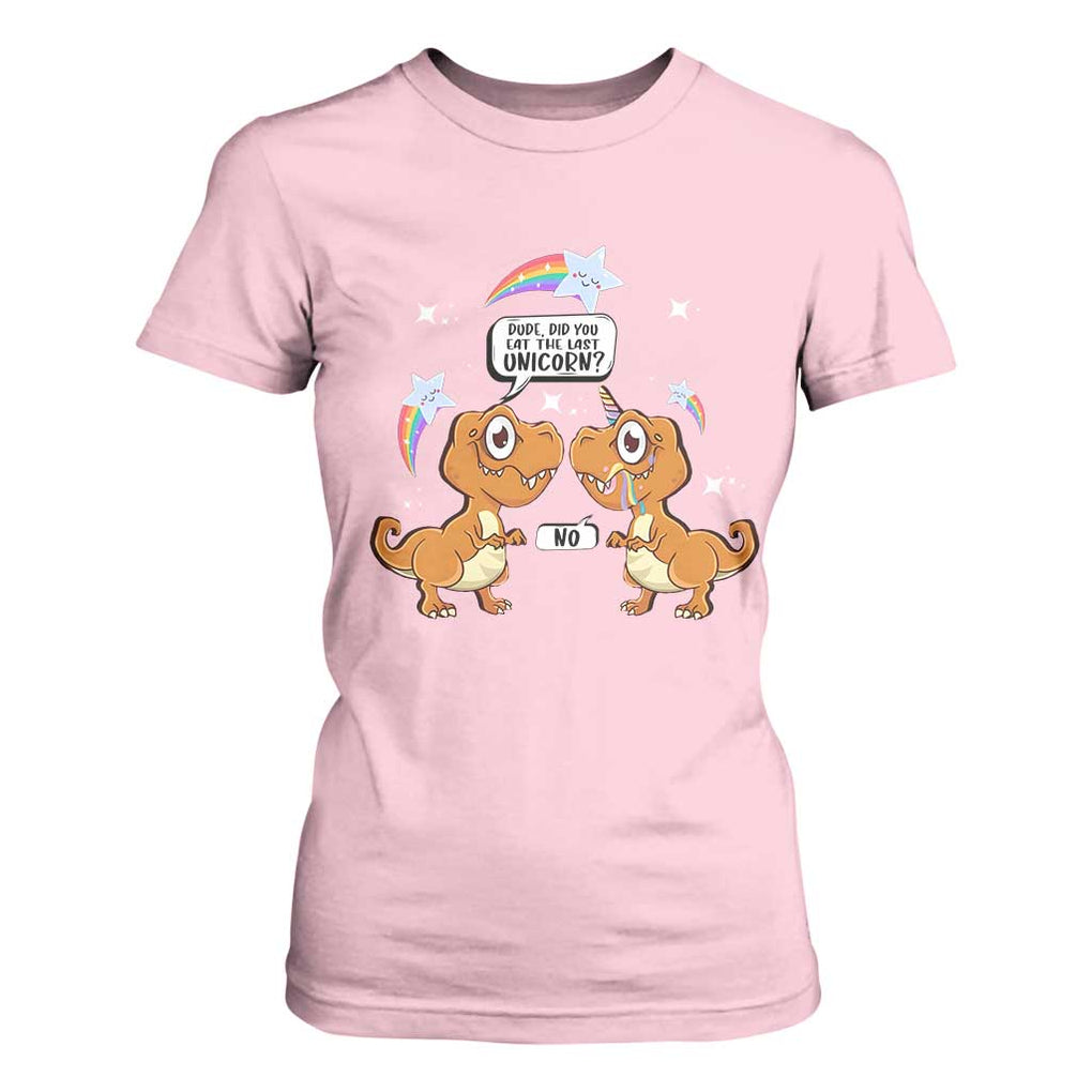 Funny Dinosaur Eat The Last Unicorn T Shirt For Women TS09 Light Pink Print Your Wear