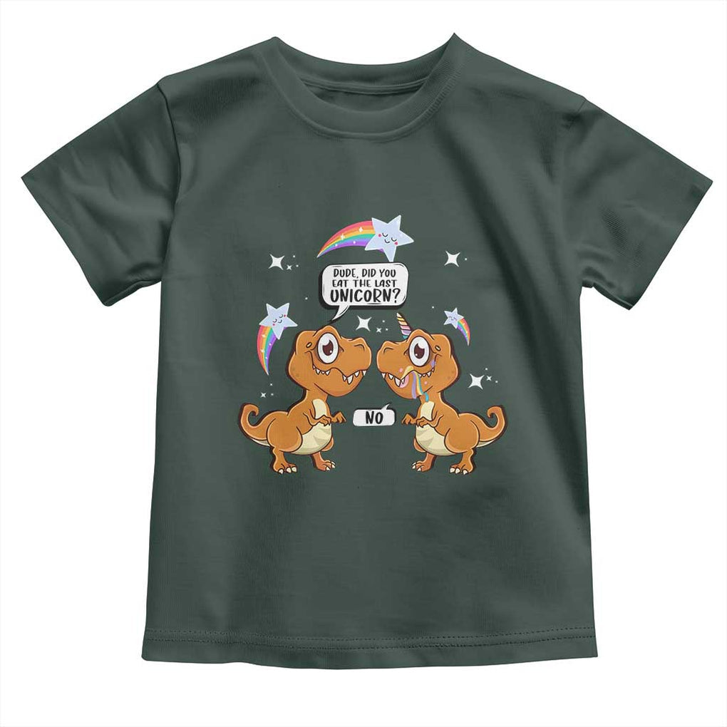 Funny Dinosaur Eat The Last Unicorn Toddler T Shirt TS09 Dark Forest Green Print Your Wear
