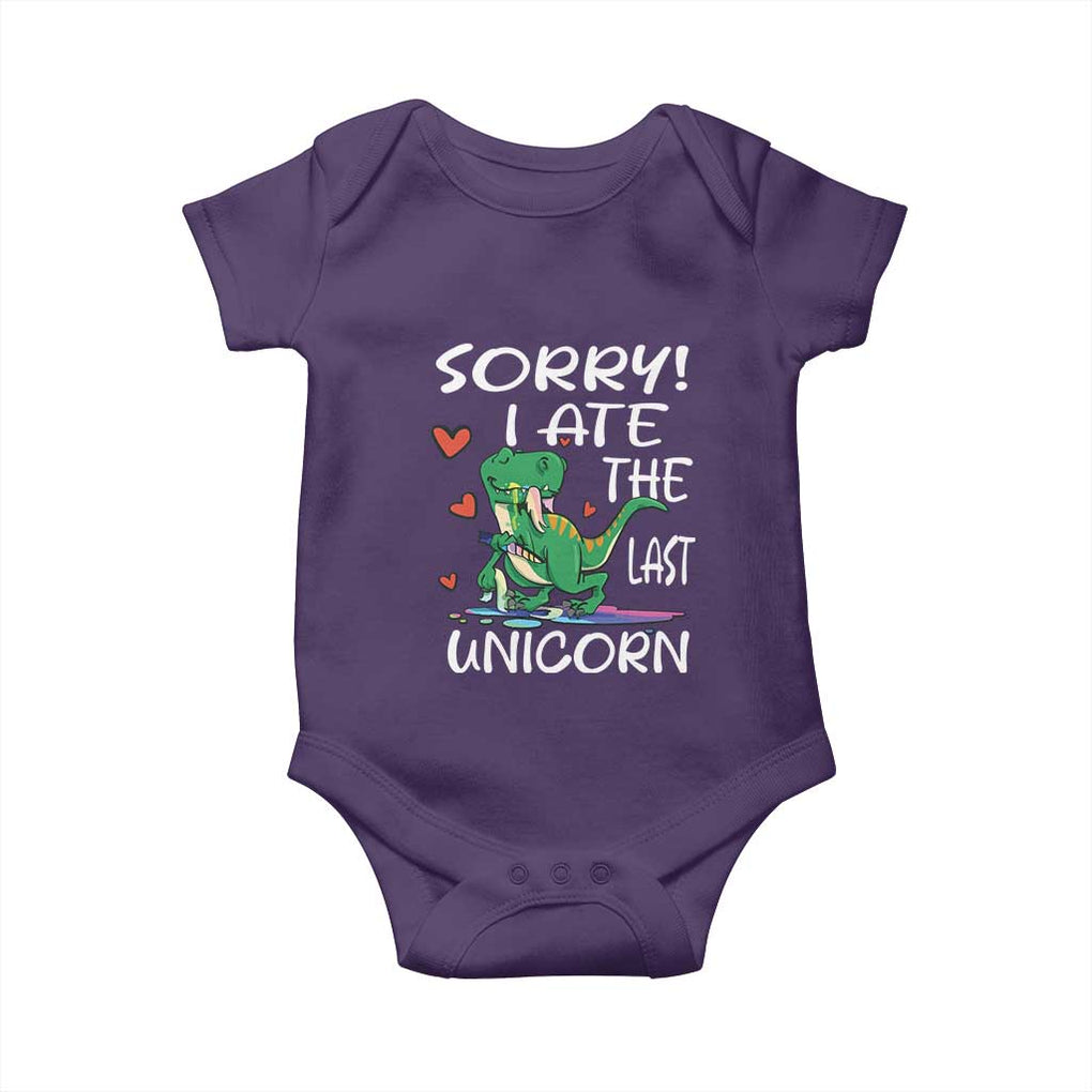Funny Dinosaur Baby Onesie Sorry I Ate The Last Unicorn TS09 Purple Print Your Wear