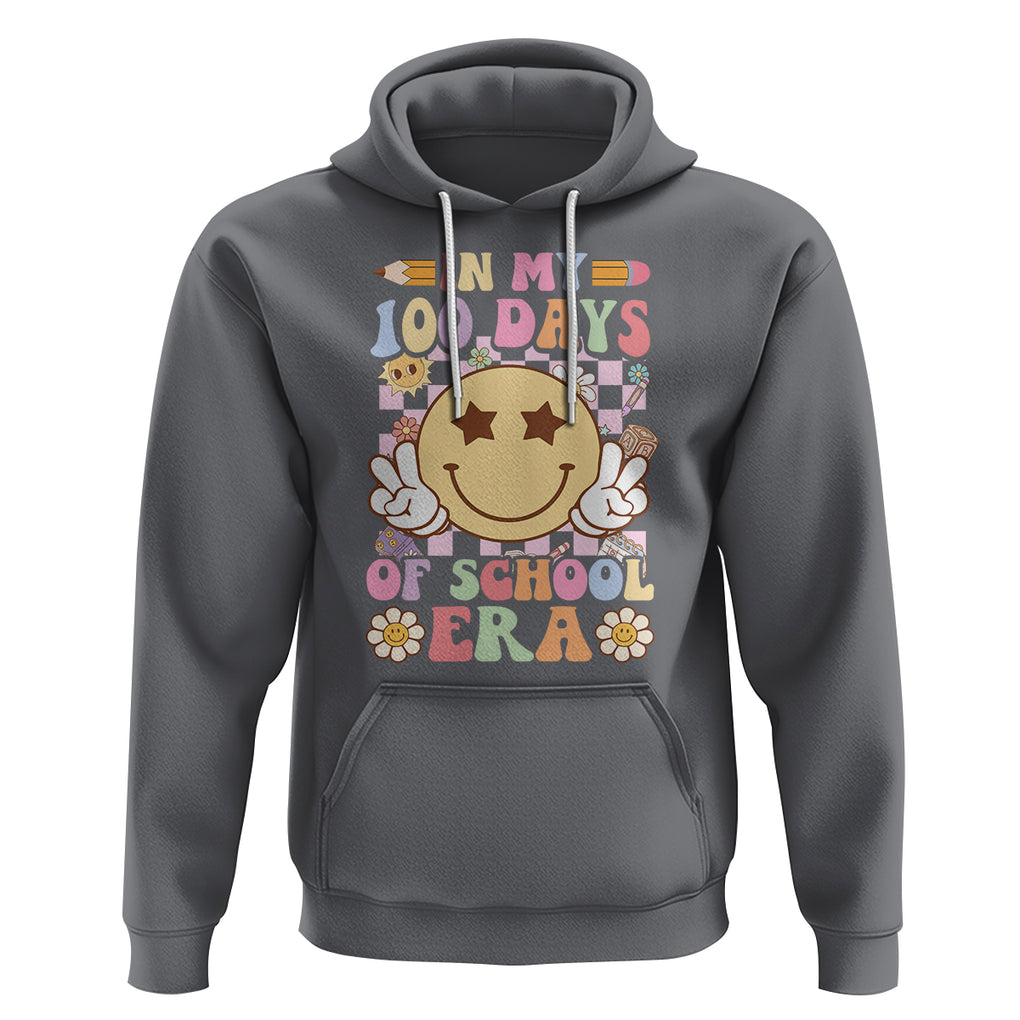 In My 100 Days Of School Era Retro Groovy Hoodie TS09 Charcoal Printyourwear