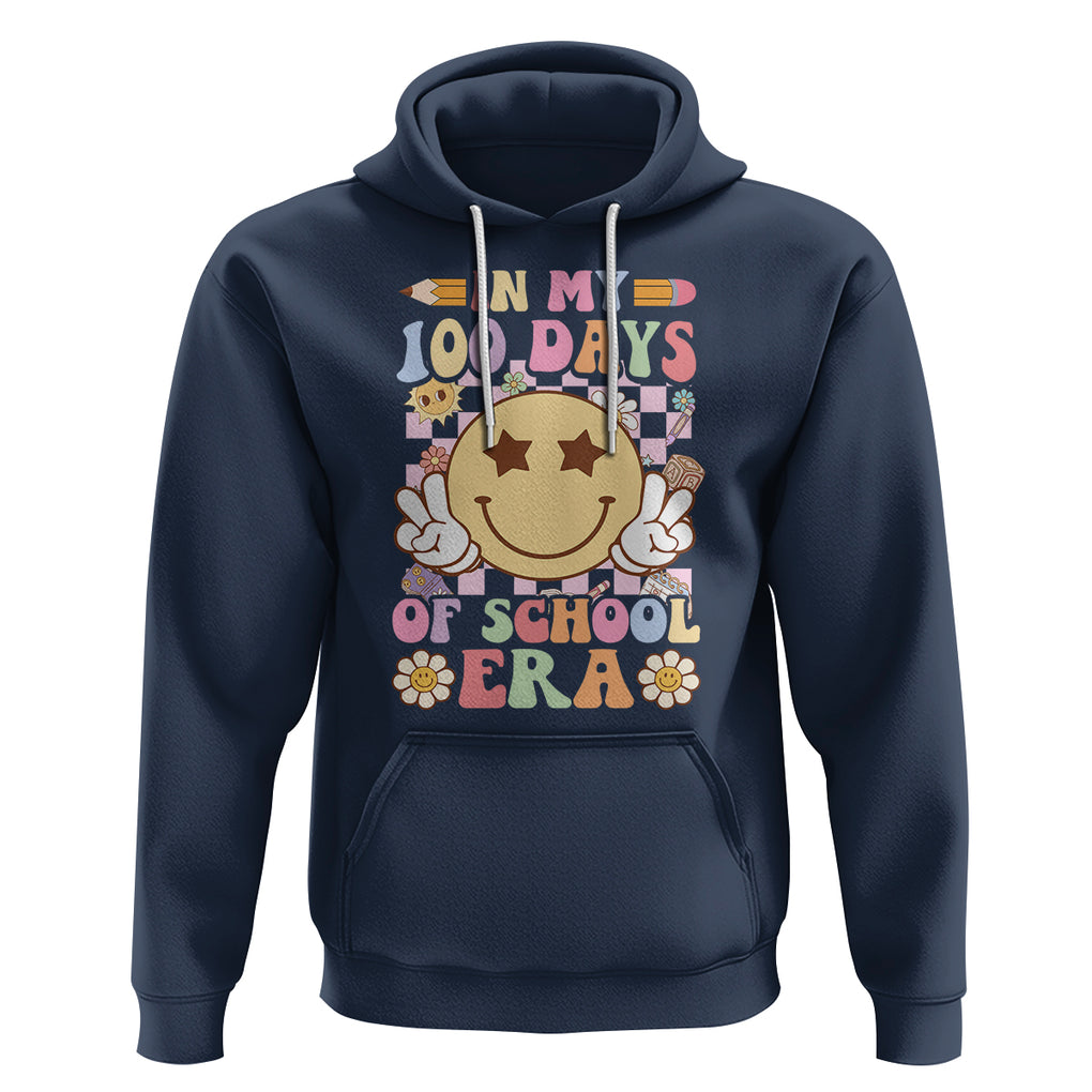 In My 100 Days Of School Era Retro Groovy Hoodie TS09 Navy Printyourwear