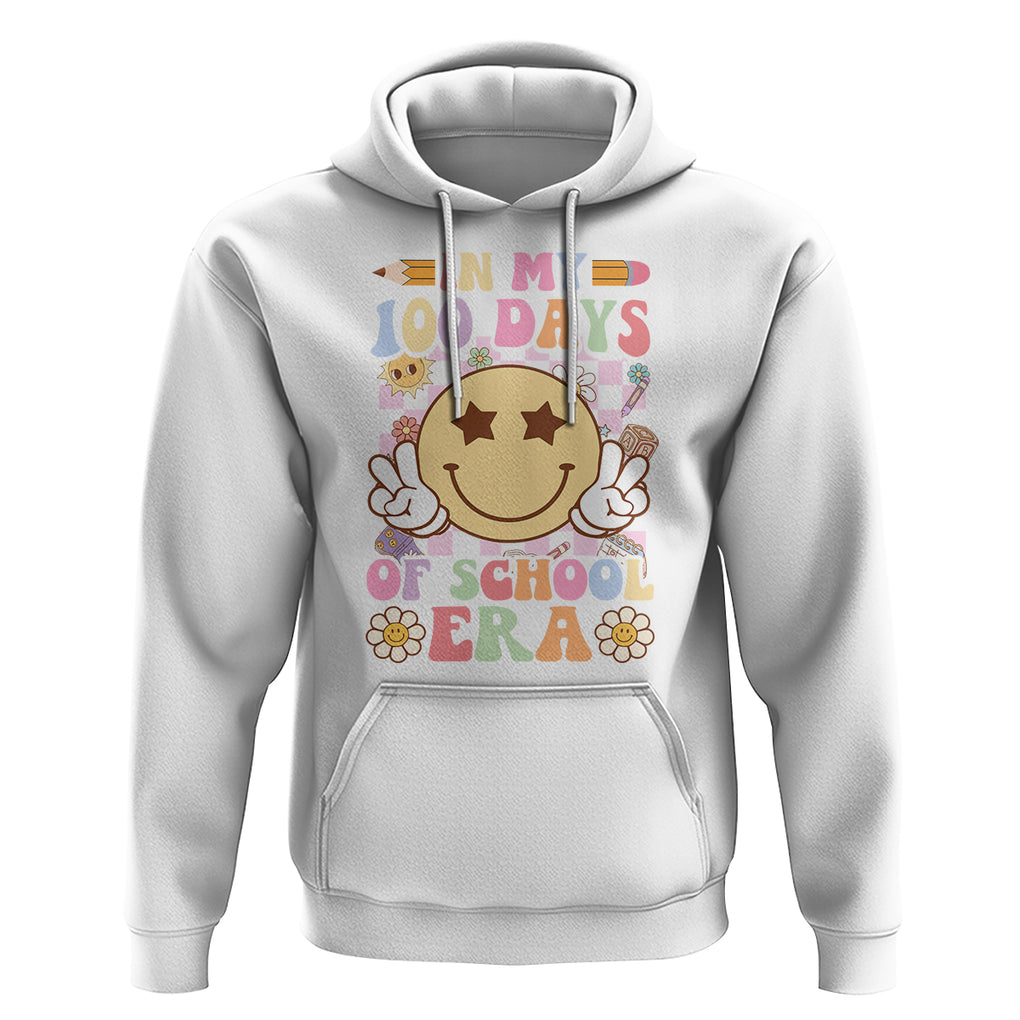 In My 100 Days Of School Era Retro Groovy Hoodie TS09 White Printyourwear