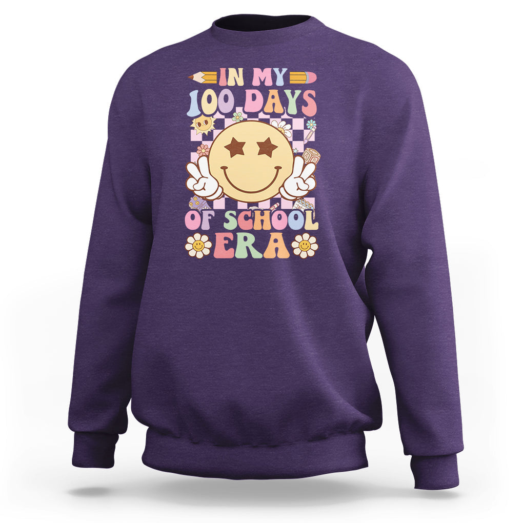 In My 100 Days Of School Era Retro Groovy Sweatshirt TS09 Purple Printyourwear