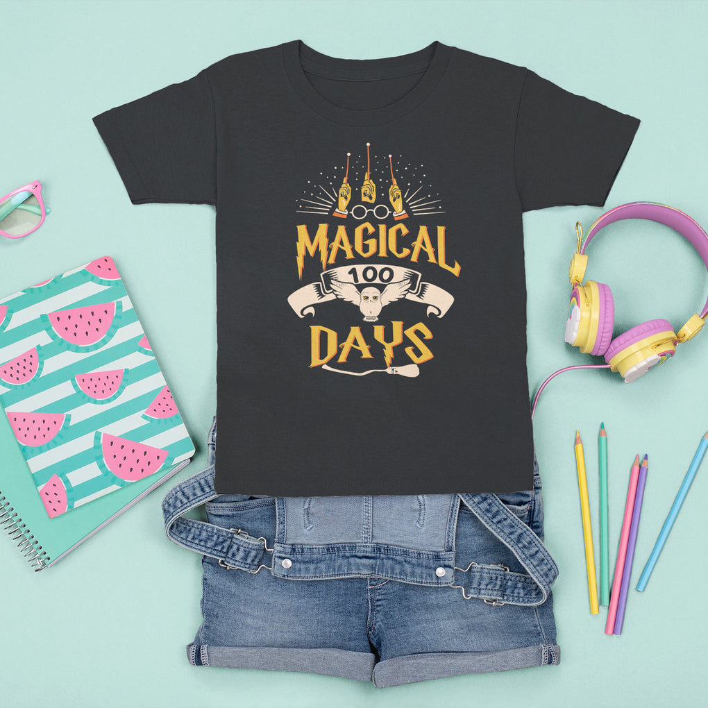 Magical 100 Days Of School Magic Owl T Shirt For Kid TS09 Black Printyourwear