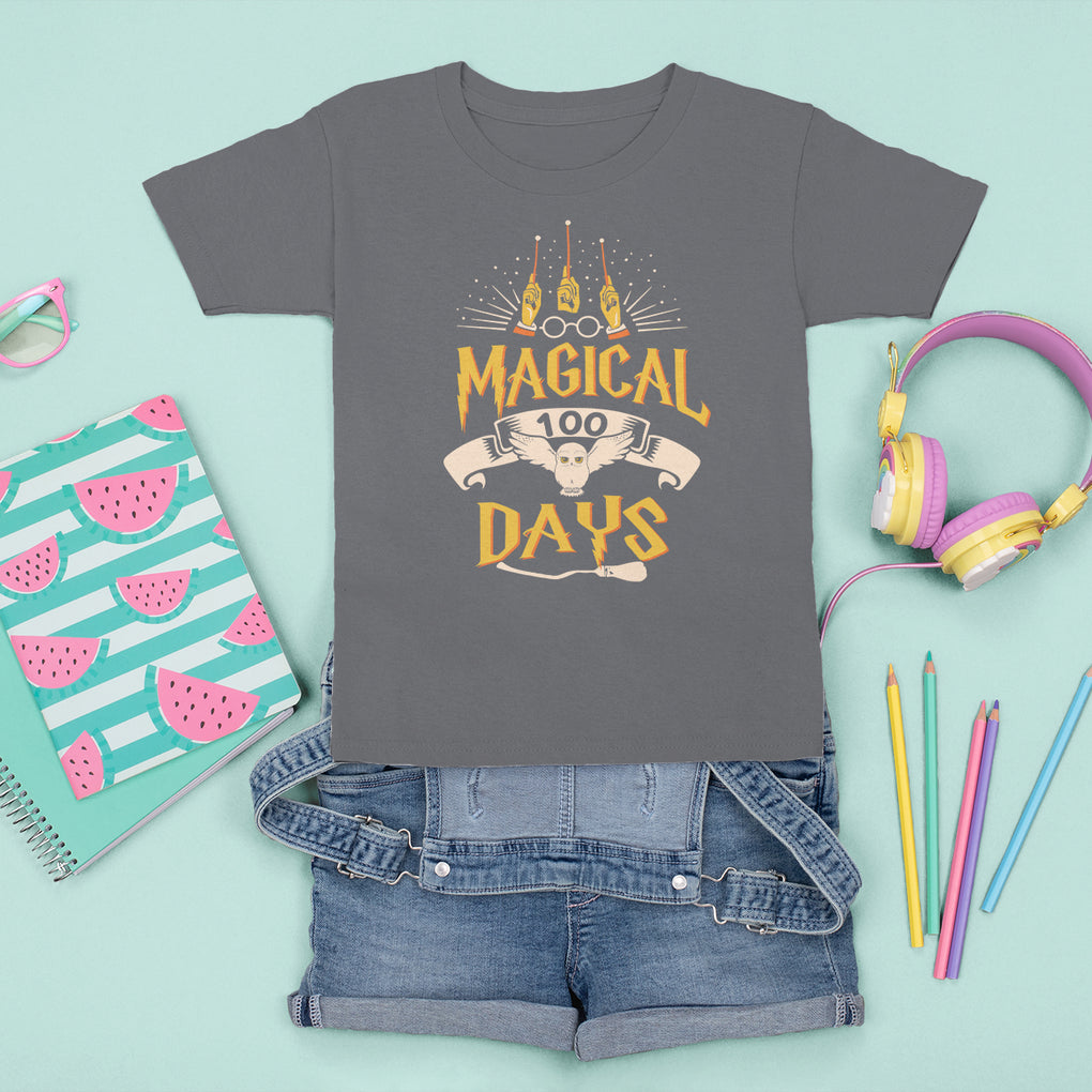Magical 100 Days Of School Magic Owl T Shirt For Kid TS09 Charcoal Printyourwear