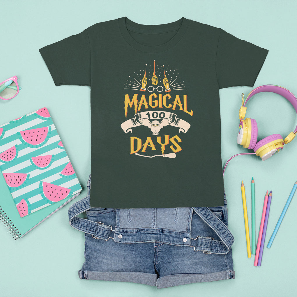Magical 100 Days Of School Magic Owl T Shirt For Kid TS09 Dark Forest Green Printyourwear