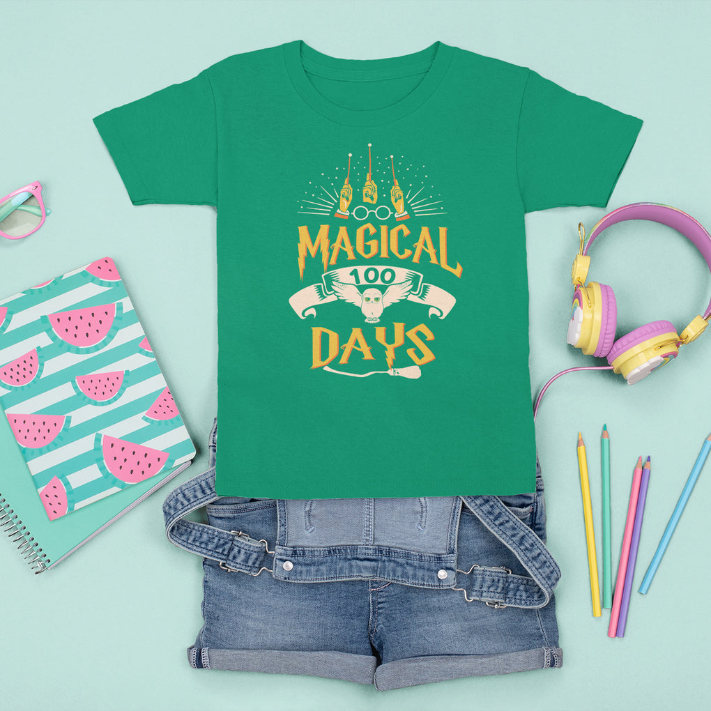 Magical 100 Days Of School Magic Owl T Shirt For Kid TS09 Irish Green Printyourwear