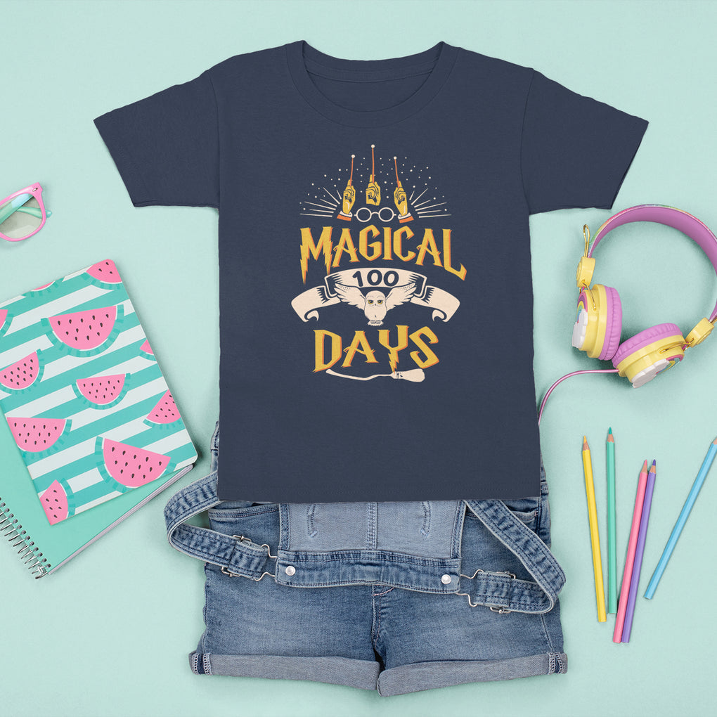 Magical 100 Days Of School Magic Owl T Shirt For Kid TS09 Navy Printyourwear