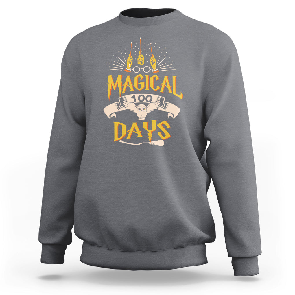 Magical 100 Days Of School Magic Owl Sweatshirt TS09 Charcoal Printyourwear
