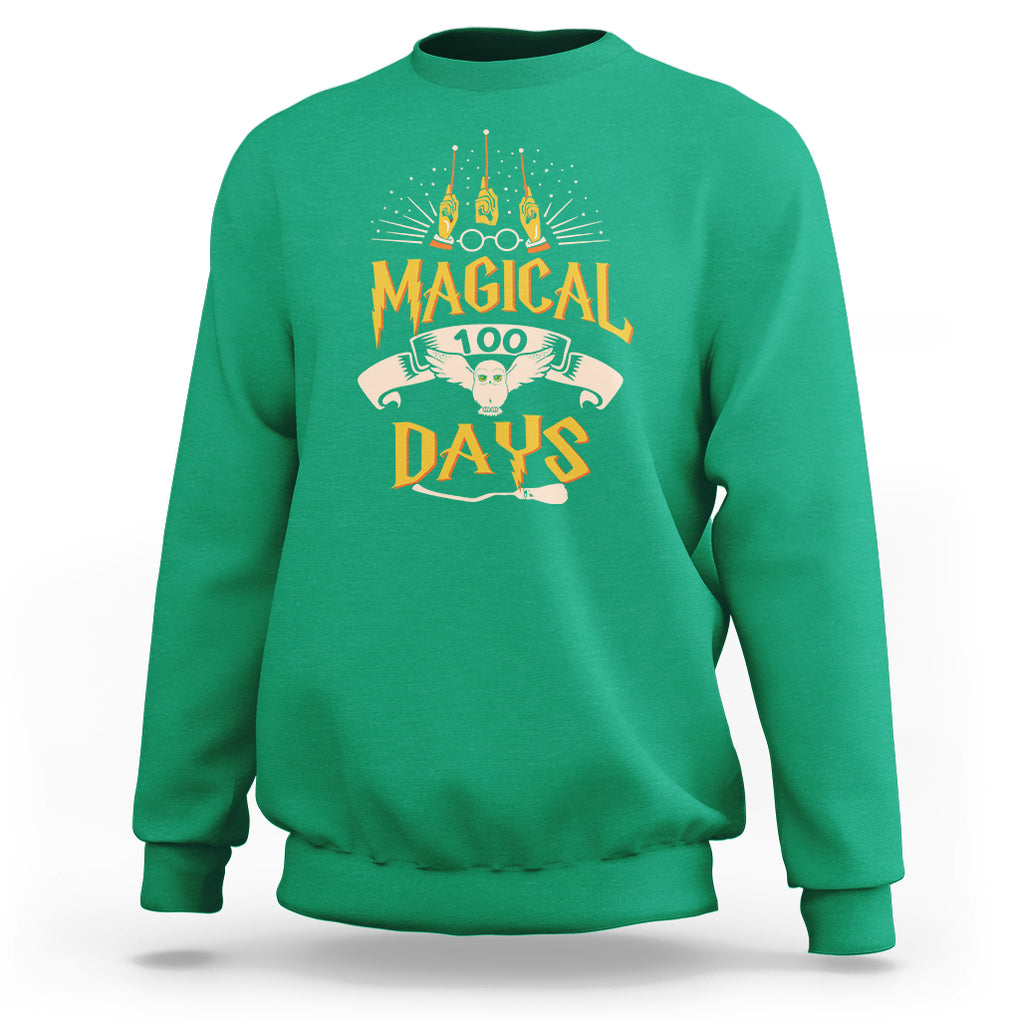 Magical 100 Days Of School Magic Owl Sweatshirt TS09 Irish Green Printyourwear