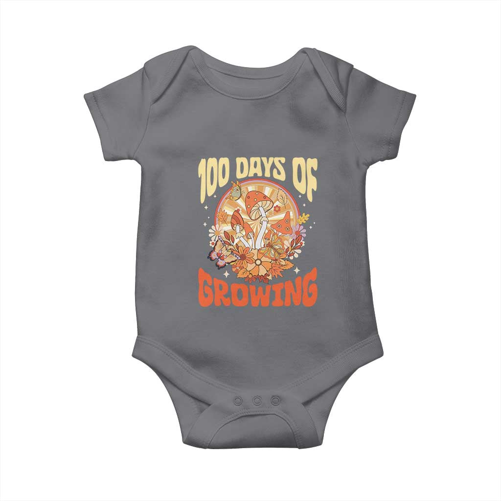 100th Day Of School Teacher Baby Onesie 100 Days Of Growing Retro Groovy Mushroom TS09 Charcoal Print Your Wear