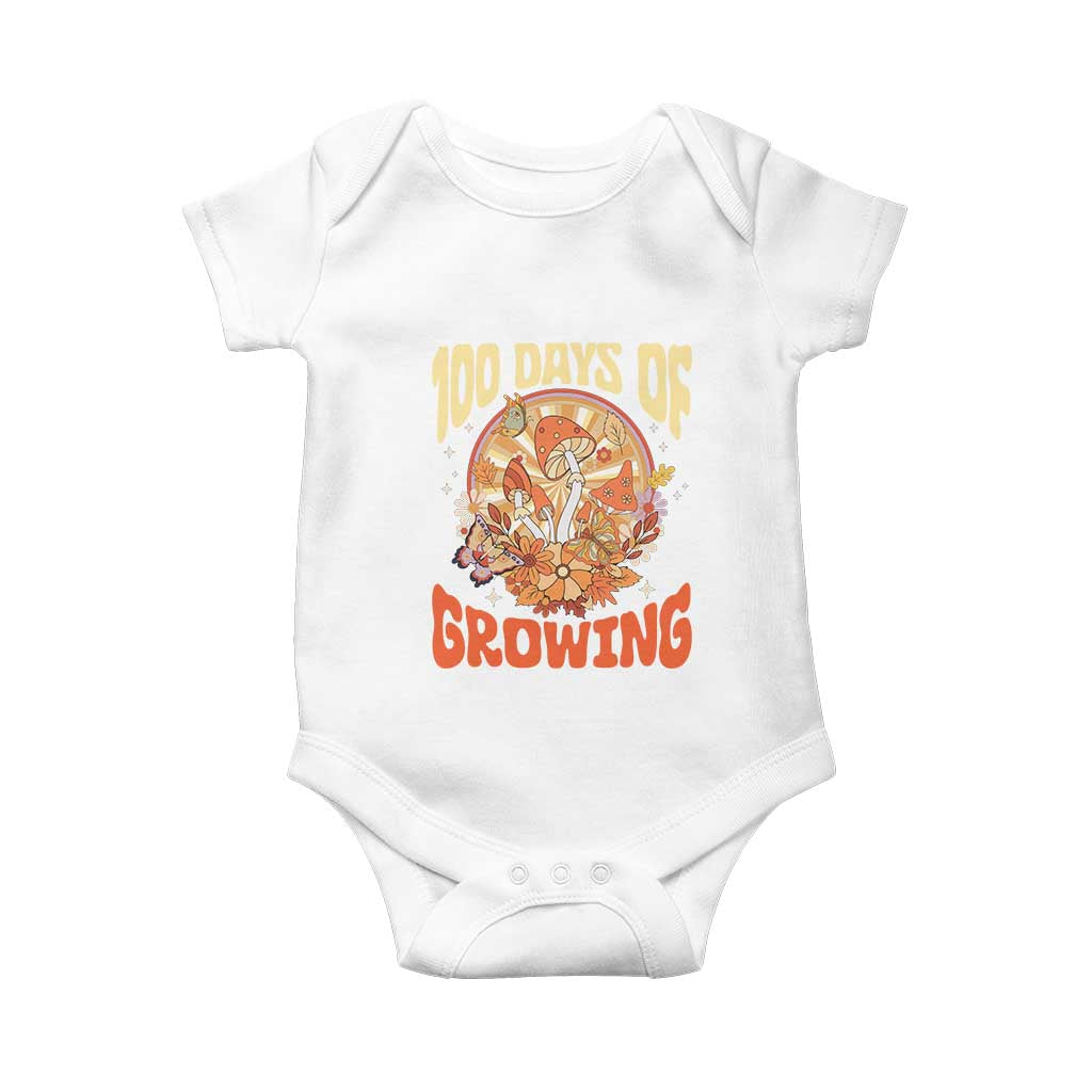 100th Day Of School Teacher Baby Onesie 100 Days Of Growing Retro Groovy Mushroom TS09 White Print Your Wear