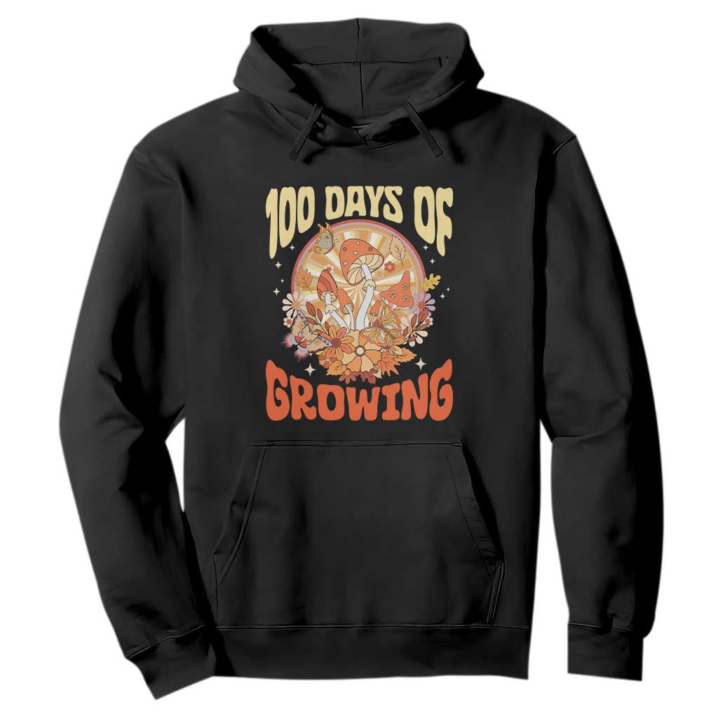 100th Day Of School Teacher Hoodie 100 Days Of Growing Retro Groovy Mushroom TS09 Black Print Your Wear