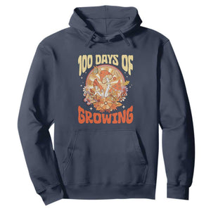 100th Day Of School Teacher Hoodie 100 Days Of Growing Retro Groovy Mushroom TS09 Navy Print Your Wear