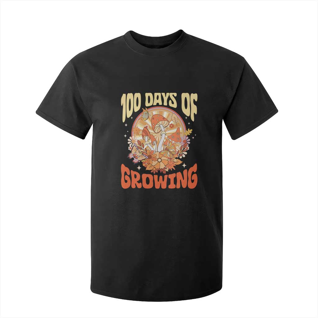 100th Day Of School Teacher T Shirt For Kid 100 Days Of Growing Retro Groovy Mushroom TS09 Black Print Your Wear