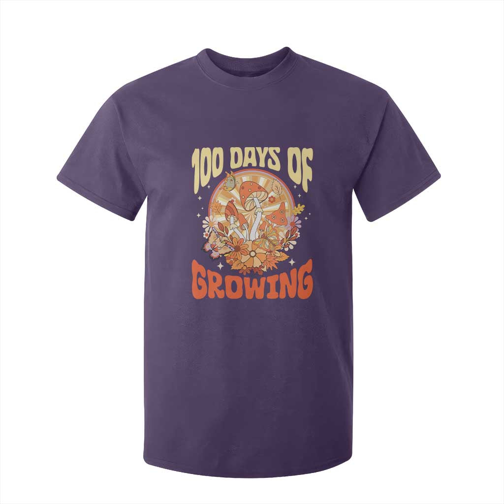 100th Day Of School Teacher T Shirt For Kid 100 Days Of Growing Retro Groovy Mushroom TS09 Purple Print Your Wear