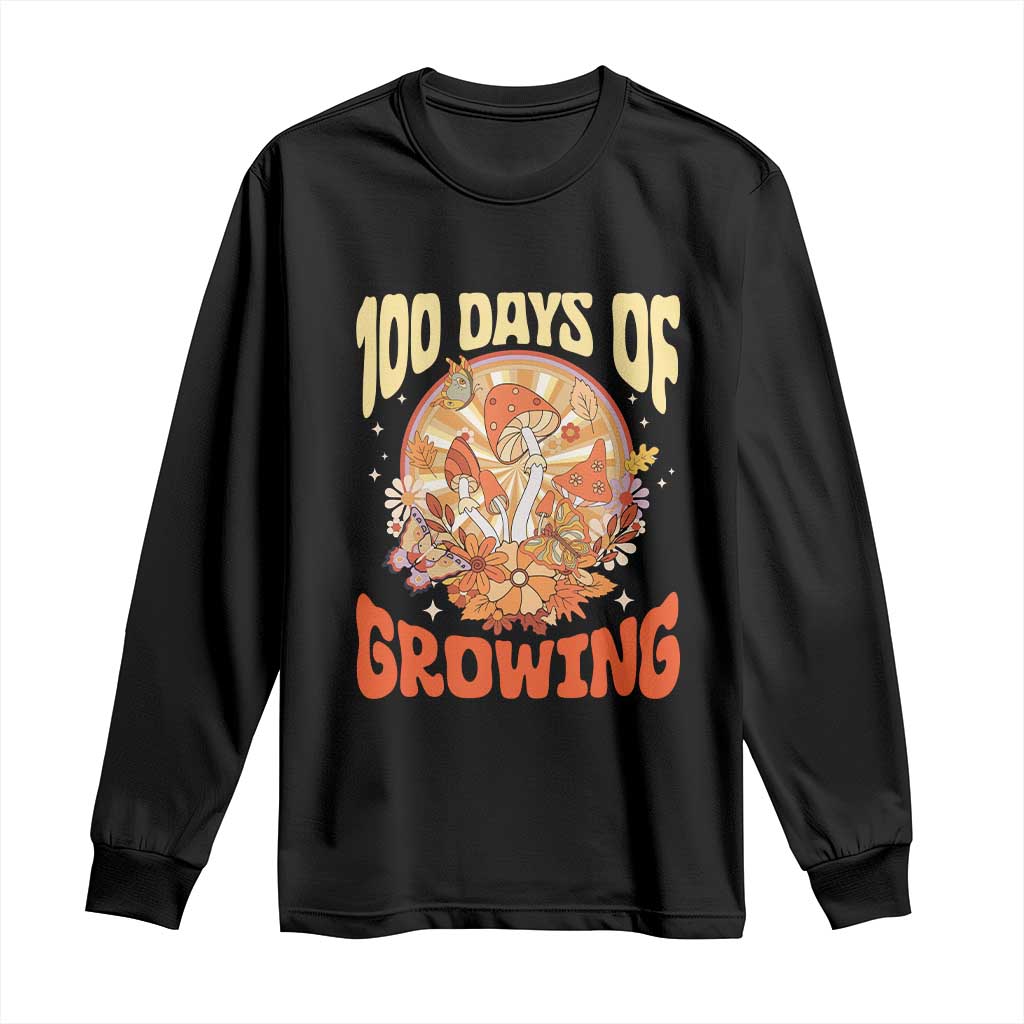 100th Day Of School Teacher Long Sleeve Shirt 100 Days Of Growing Retro Groovy Mushroom TS09 Black Print Your Wear