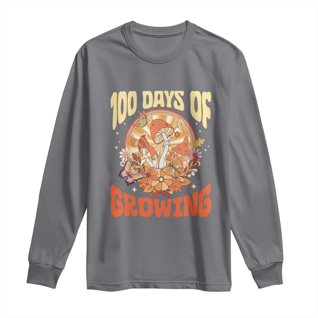100th Day Of School Teacher Long Sleeve Shirt 100 Days Of Growing Retro Groovy Mushroom TS09 Charcoal Print Your Wear