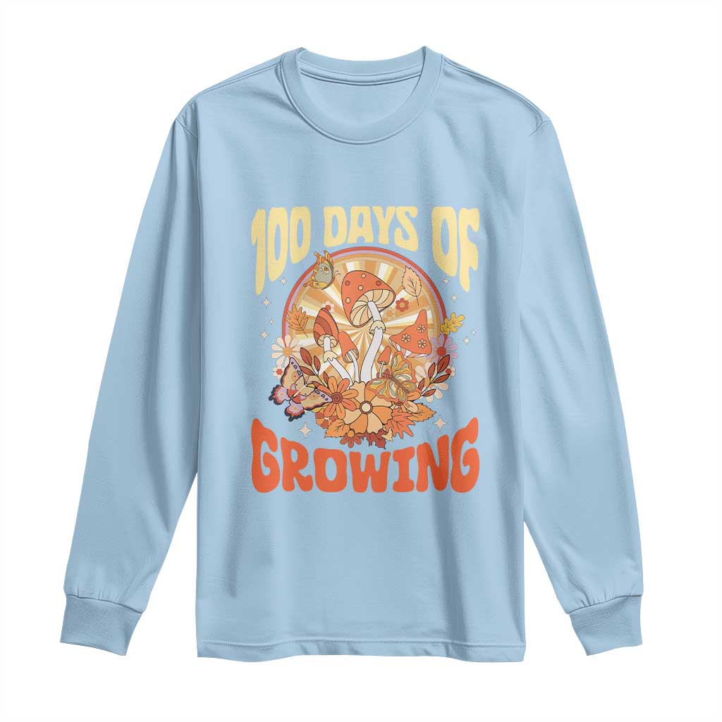 100th Day Of School Teacher Long Sleeve Shirt 100 Days Of Growing Retro Groovy Mushroom TS09 Light Blue Print Your Wear