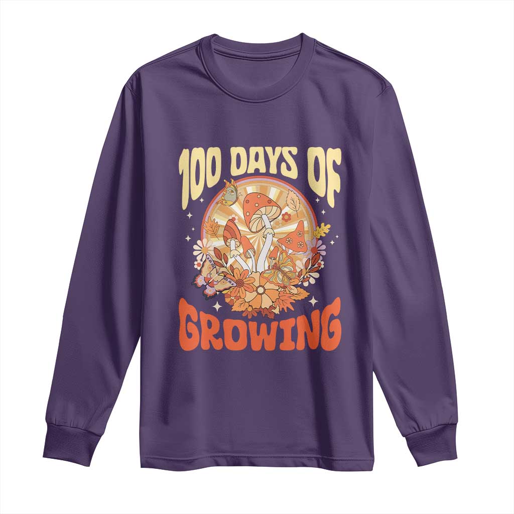 100th Day Of School Teacher Long Sleeve Shirt 100 Days Of Growing Retro Groovy Mushroom TS09 Purple Print Your Wear