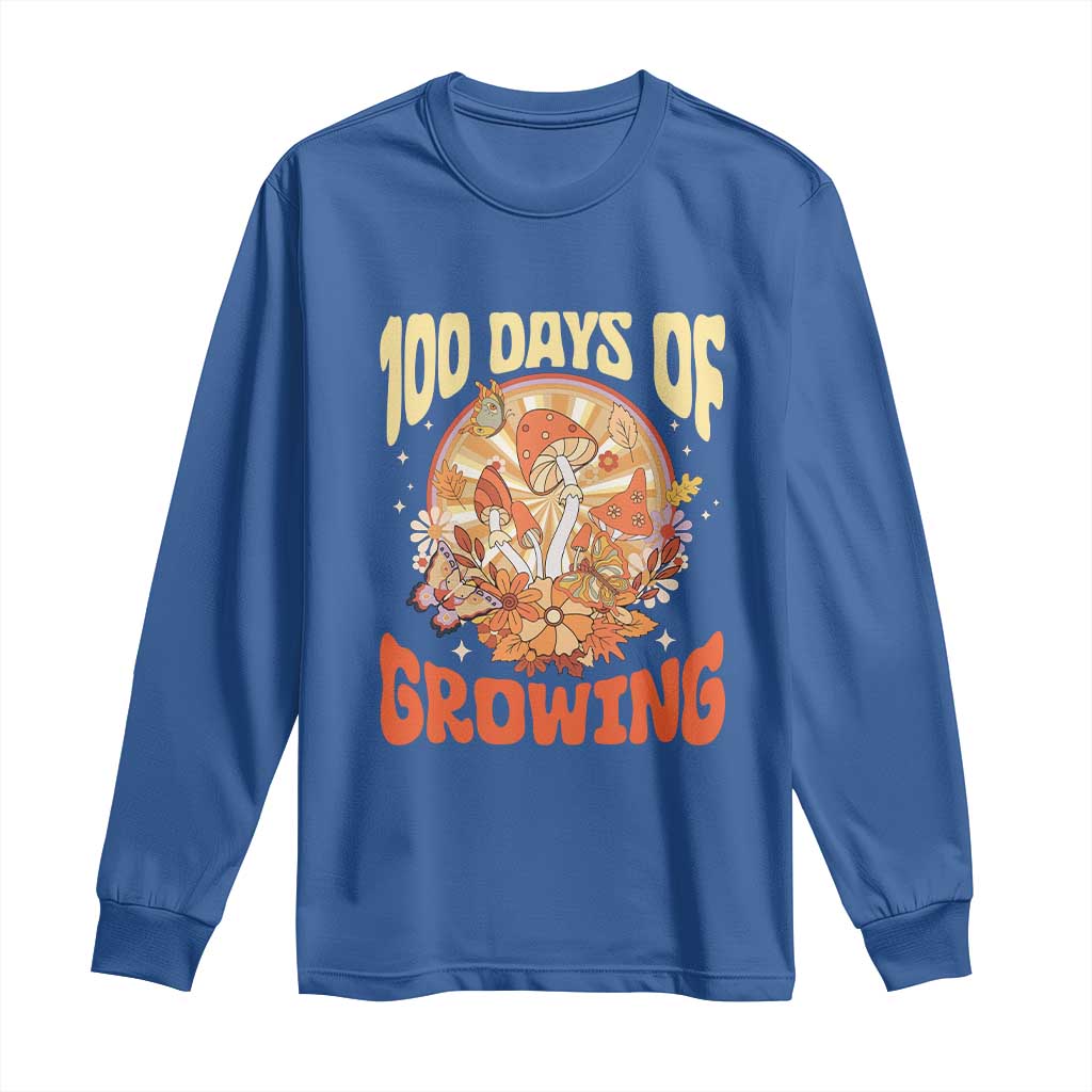 100th Day Of School Teacher Long Sleeve Shirt 100 Days Of Growing Retro Groovy Mushroom TS09 Royal Blue Print Your Wear