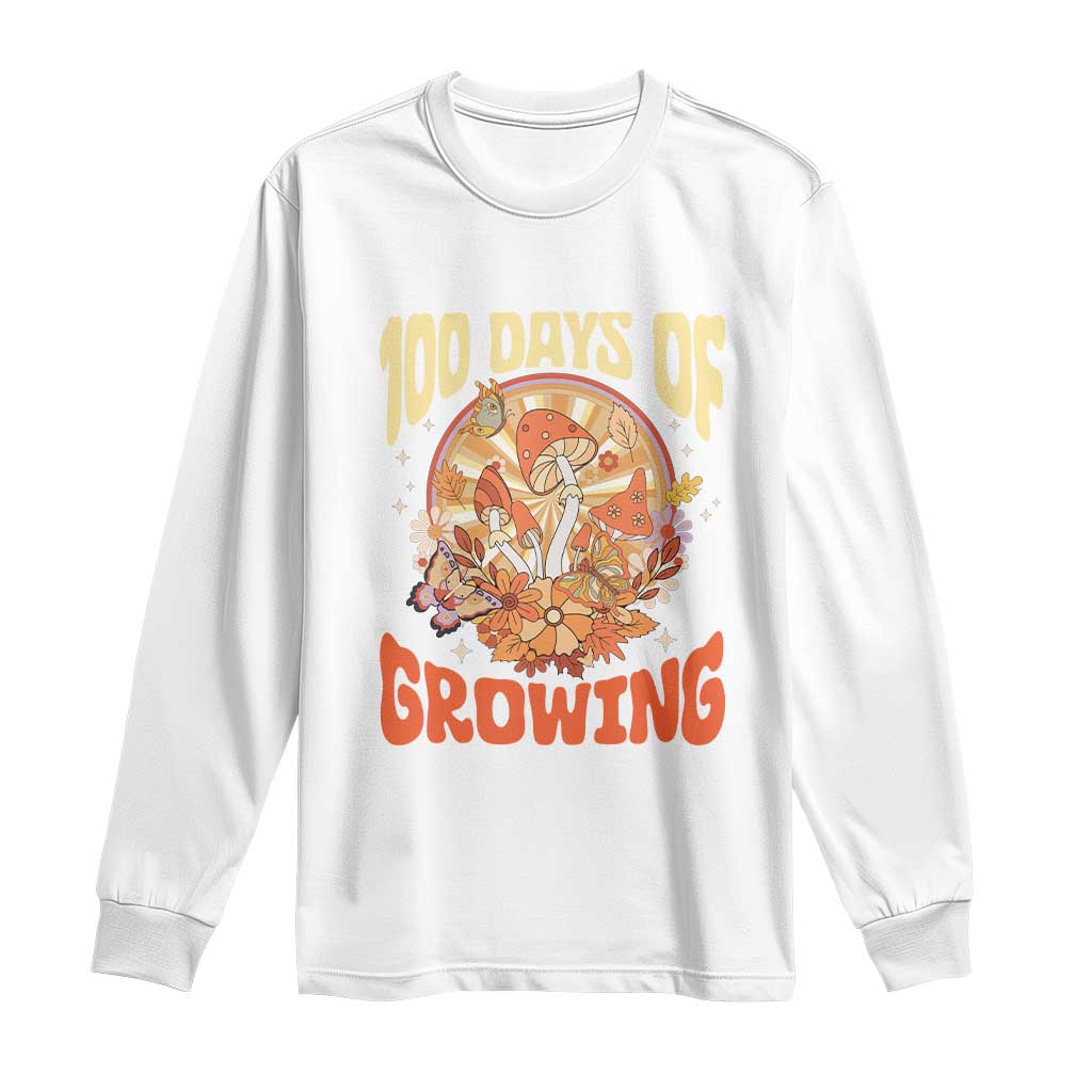 100th Day Of School Teacher Long Sleeve Shirt 100 Days Of Growing Retro Groovy Mushroom TS09 White Print Your Wear