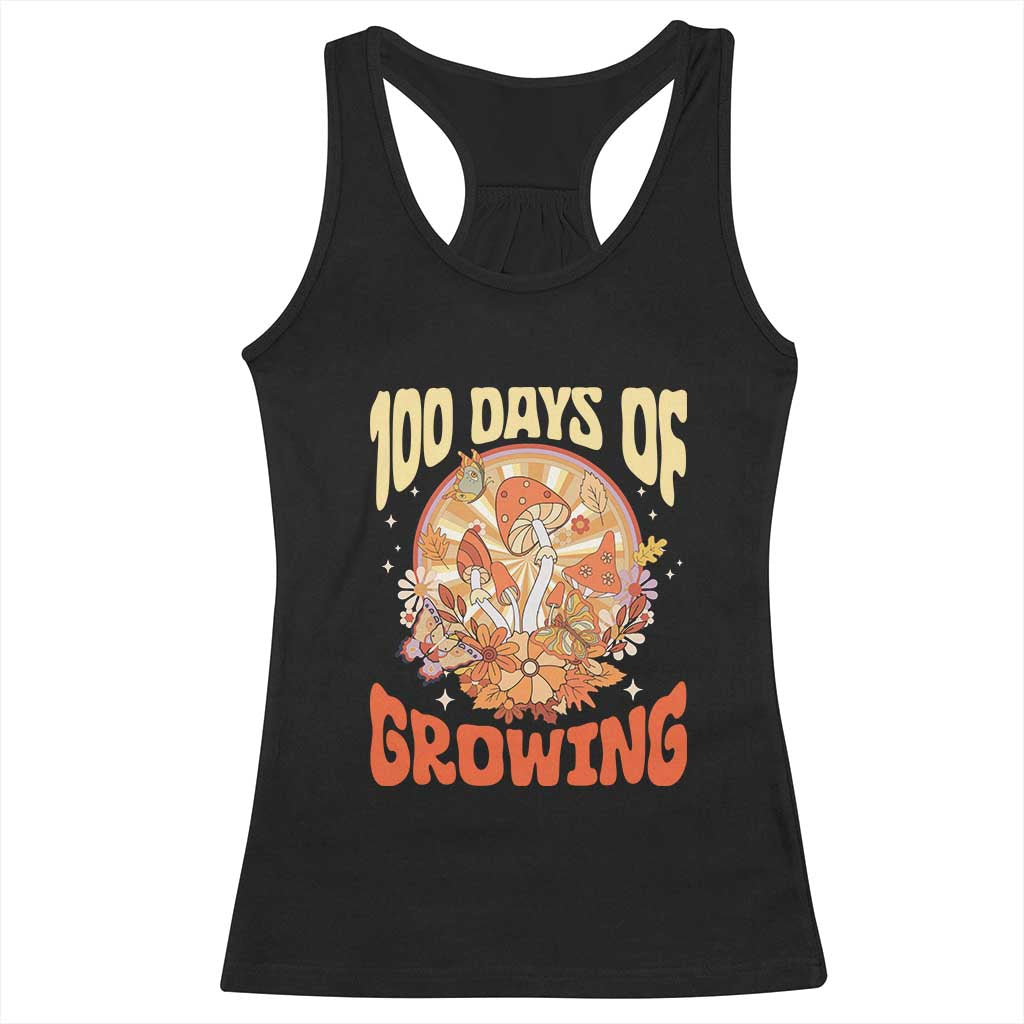100th Day Of School Teacher Racerback Tank Top 100 Days Of Growing Retro Groovy Mushroom TS09 Black Print Your Wear