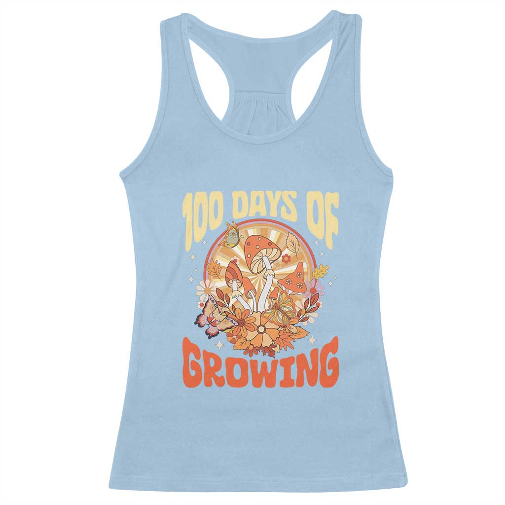 100th Day Of School Teacher Racerback Tank Top 100 Days Of Growing Retro Groovy Mushroom TS09 Light Blue Print Your Wear