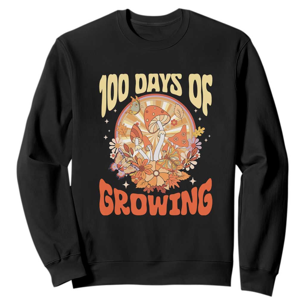 100th Day Of School Teacher Sweatshirt 100 Days Of Growing Retro Groovy Mushroom TS09 Black Print Your Wear