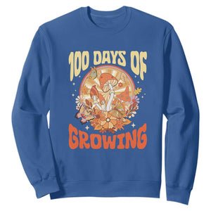 100th Day Of School Teacher Sweatshirt 100 Days Of Growing Retro Groovy Mushroom TS09 Royal Blue Print Your Wear