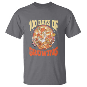 100th Day Of School Teacher T Shirt 100 Days Of Growing Retro Groovy Mushroom TS09 Charcoal Print Your Wear