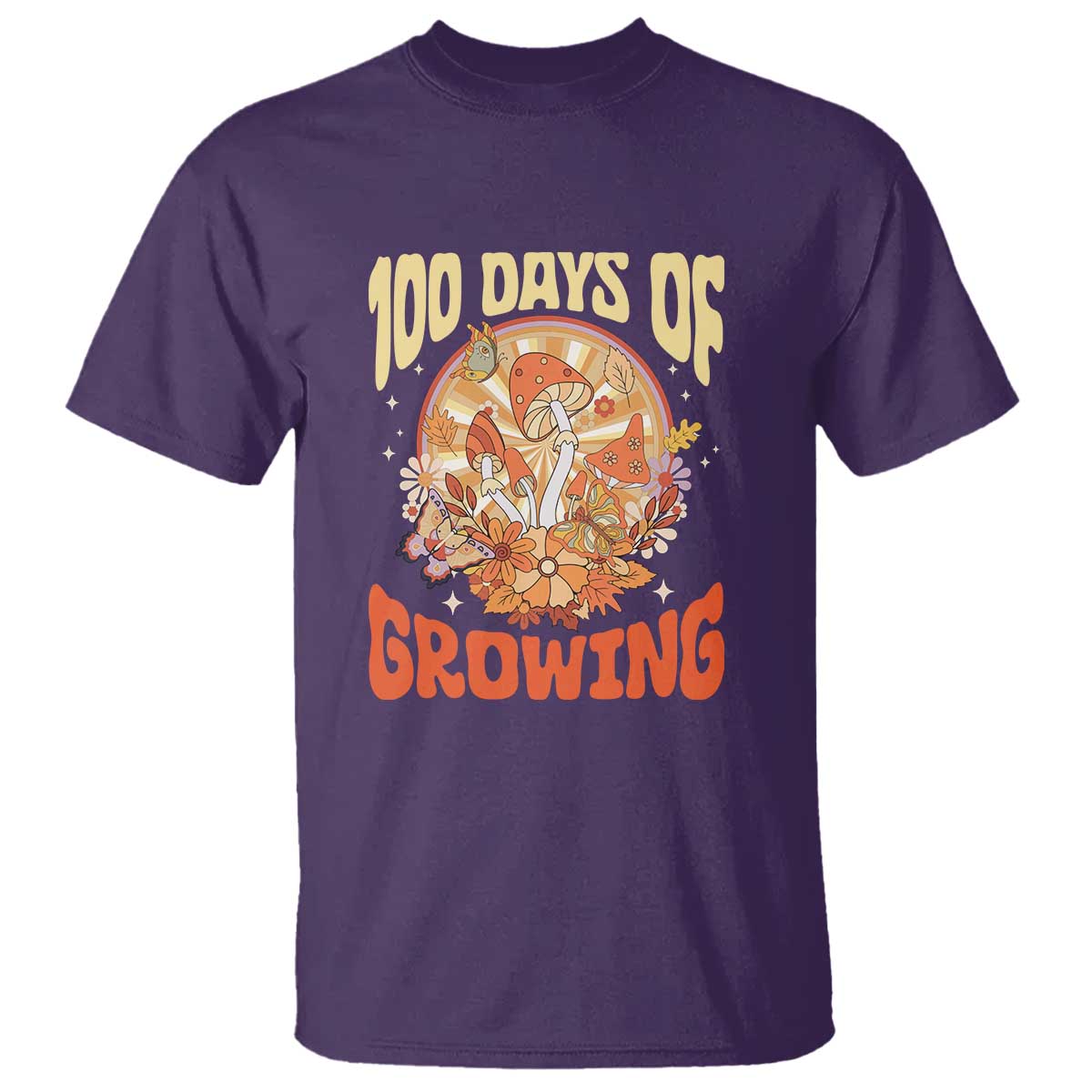 100th Day Of School Teacher T Shirt 100 Days Of Growing Retro Groovy Mushroom TS09 Purple Print Your Wear