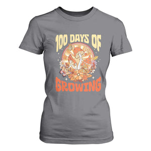 100th Day Of School Teacher T Shirt For Women 100 Days Of Growing Retro Groovy Mushroom TS09 Charcoal Print Your Wear