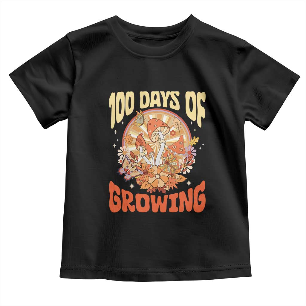 100th Day Of School Teacher Toddler T Shirt 100 Days Of Growing Retro Groovy Mushroom TS09 Black Print Your Wear