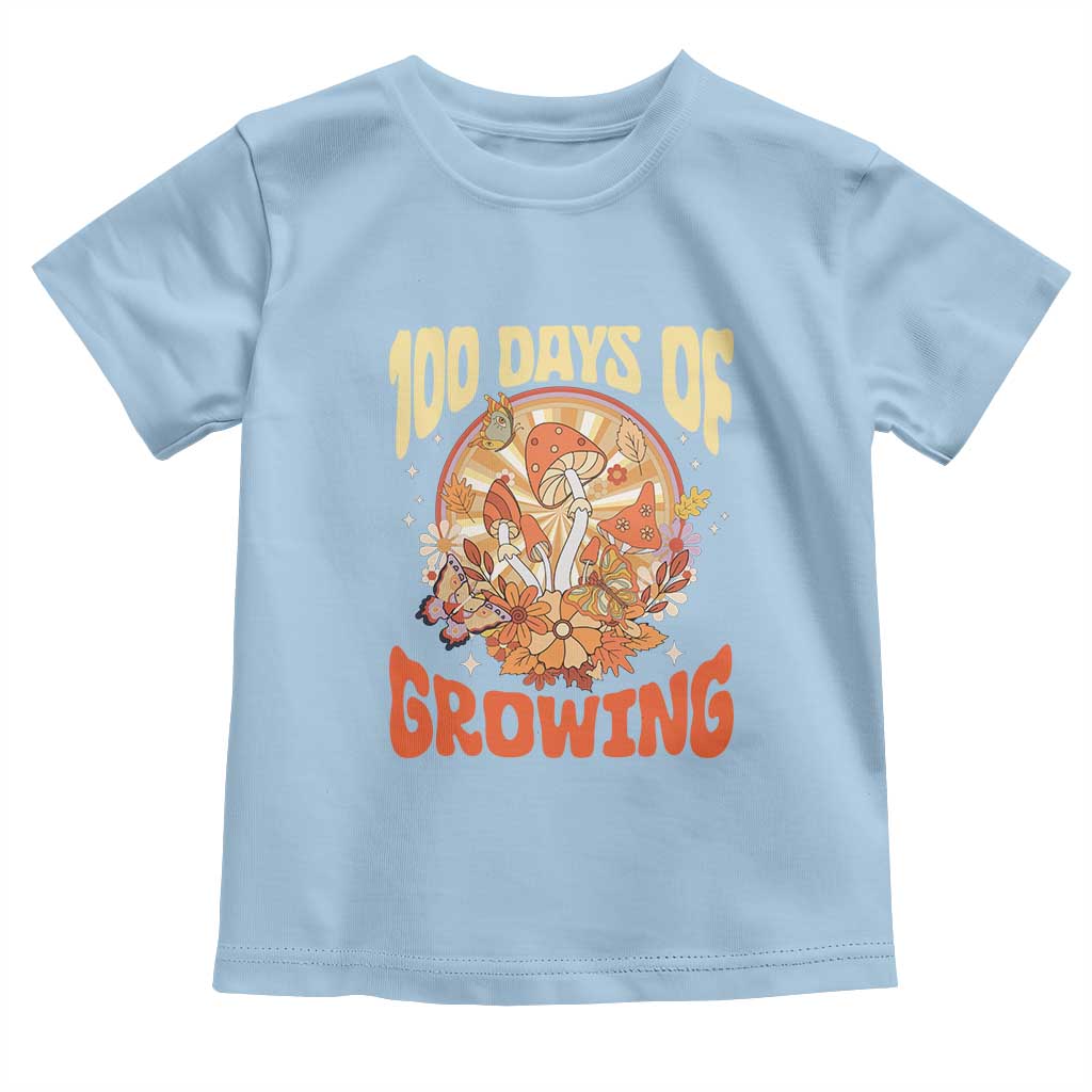 100th Day Of School Teacher Toddler T Shirt 100 Days Of Growing Retro Groovy Mushroom TS09 Light Blue Print Your Wear