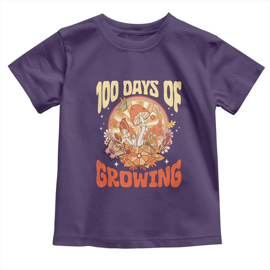 100th Day Of School Teacher Toddler T Shirt 100 Days Of Growing Retro Groovy Mushroom TS09 Purple Print Your Wear