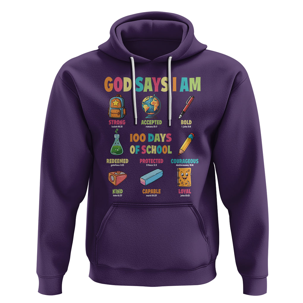 God Says I Am 100 Days Of School Christ Hoodie TS09 Purple Printyourwear