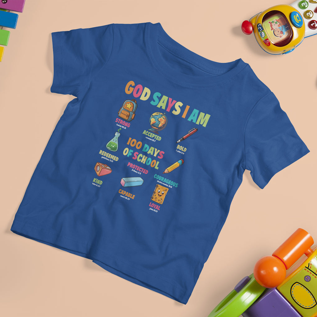 God Says I Am 100 Days Of School Christ T Shirt For Kid TS09 Royal Blue Printyourwear