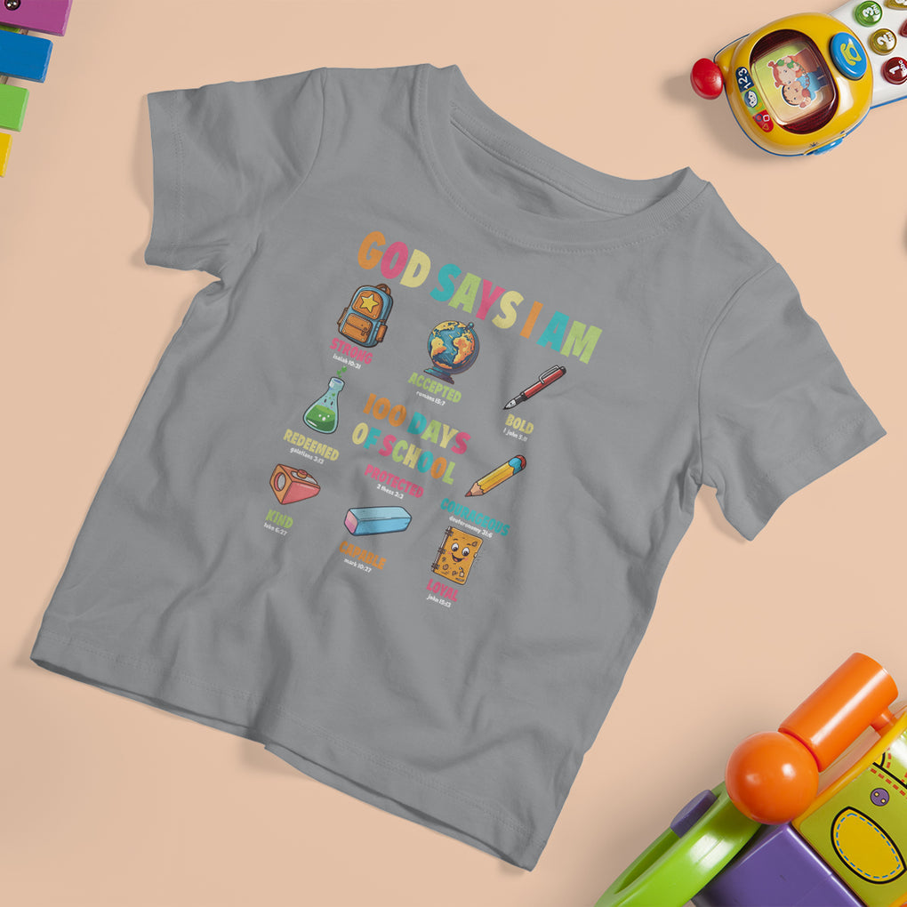 God Says I Am 100 Days Of School Christ T Shirt For Kid TS09 Sport Gray Printyourwear