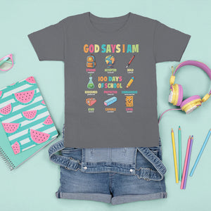 God Says I Am 100 Days Of School Christ T Shirt For Kid TS09 Charcoal Printyourwear