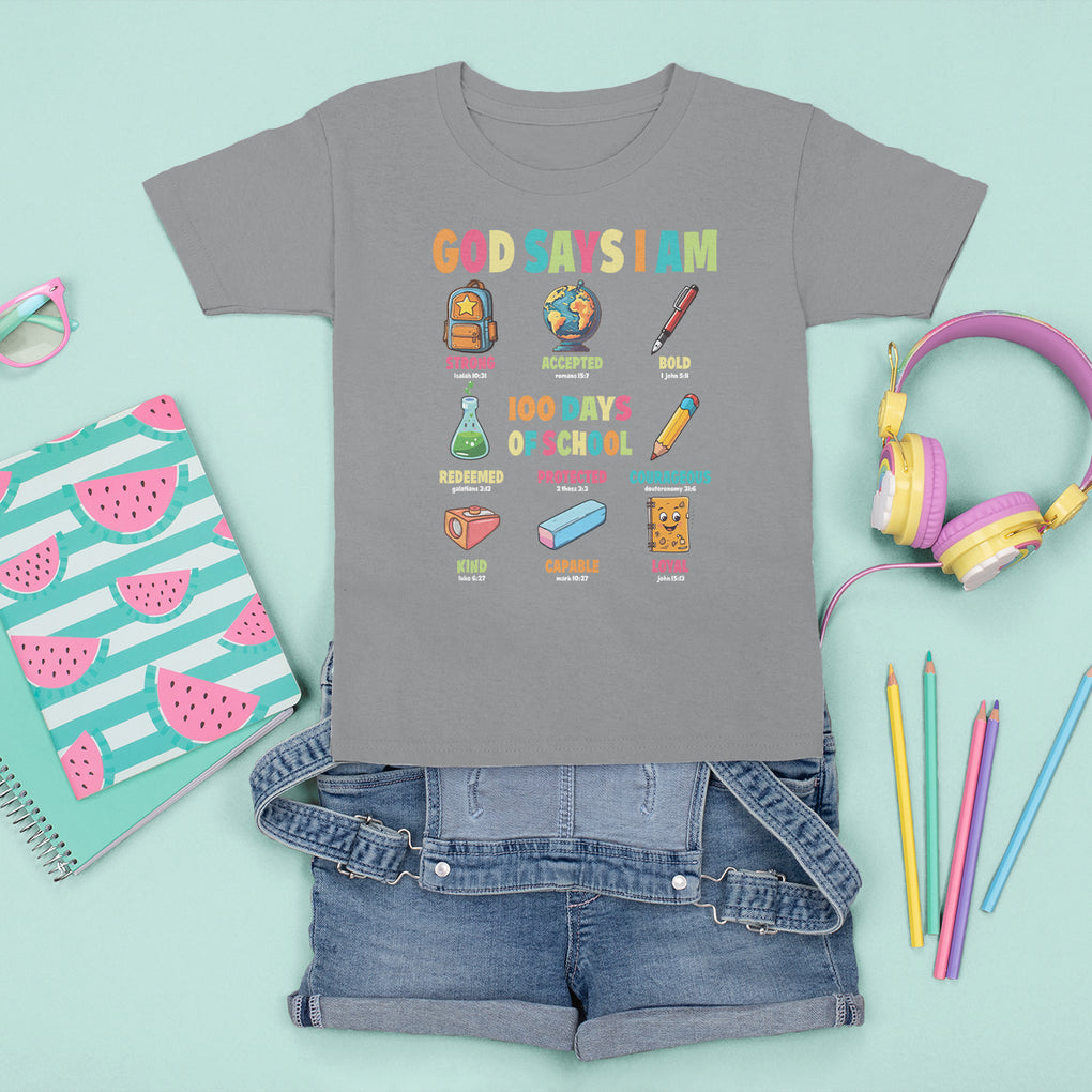 God Says I Am 100 Days Of School Christ T Shirt For Kid TS09 Sport Gray Printyourwear