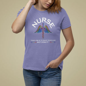 Funny Nurse T Shirt For Women Our Job Is To Save Your A@# Not Kiss It - PrintYourWear Size: S Color: Violet