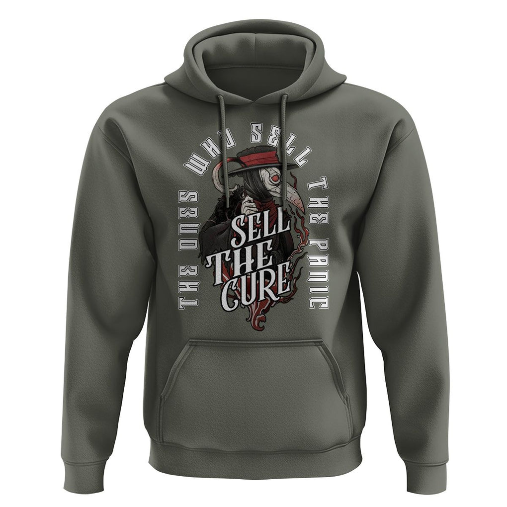 Plague Doctor Hoodie The Ones Who Sell the Panic Sell the Cure TS09 Military Green Printyourwear