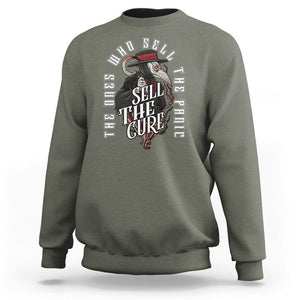 Plague Doctor Sweatshirt The Ones Who Sell the Panic Sell the Cure TS09 Military Green Printyourwear