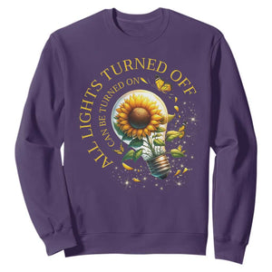 Mental Health Motivation Quote Sweatshirt All Lights Turned Off Can Be Turned On TS09 Purple Print Your Wear