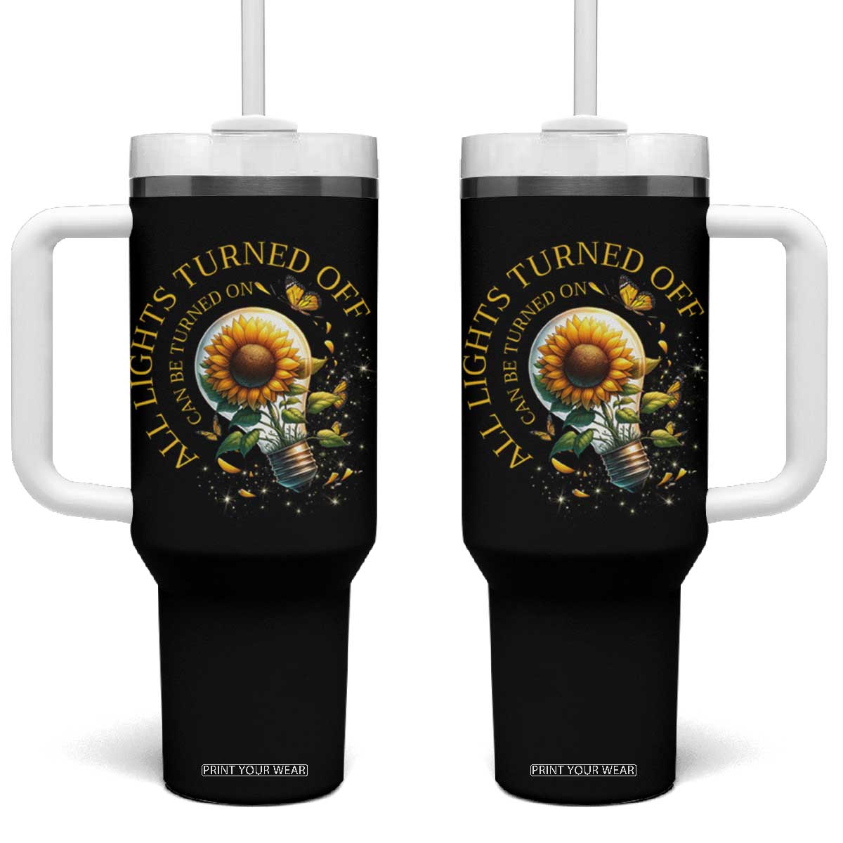 Mental Health Motivation Quote Tumbler With Handle All Lights Turned Off Can Be Turned On TS09 One Size: 40 oz Black Print Your Wear