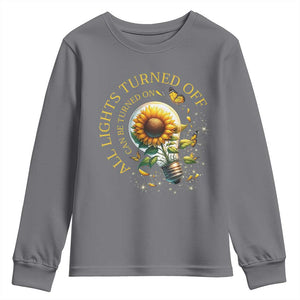 Mental Health Motivation Quote Youth Sweatshirt All Lights Turned Off Can Be Turned On TS09 Charcoal Print Your Wear