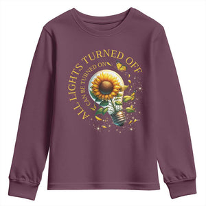 Mental Health Motivation Quote Youth Sweatshirt All Lights Turned Off Can Be Turned On TS09 Maroon Print Your Wear