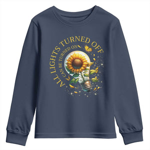 Mental Health Motivation Quote Youth Sweatshirt All Lights Turned Off Can Be Turned On TS09 Navy Print Your Wear