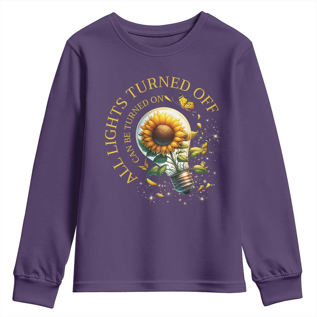 Mental Health Motivation Quote Youth Sweatshirt All Lights Turned Off Can Be Turned On TS09 Purple Print Your Wear